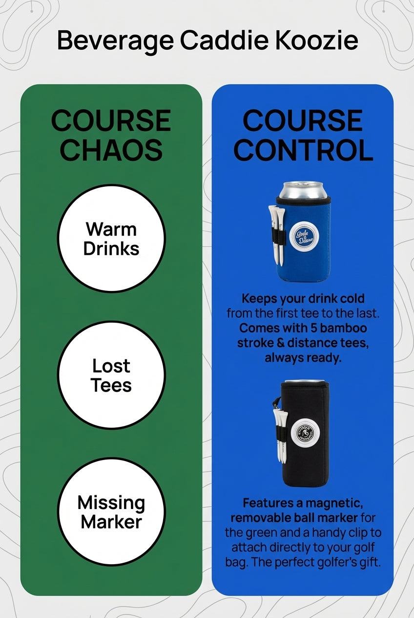 Beverage Caddie 3-in-1 Golf Insulator, Removeable Ball Marker, Bag Clip & Tees Combo