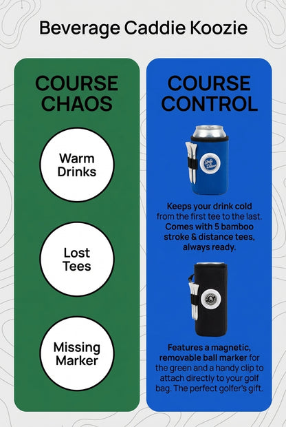 Beverage Caddie 3-in-1 Golf Insulator, Removeable Ball Marker, Bag Clip & Tees Combo