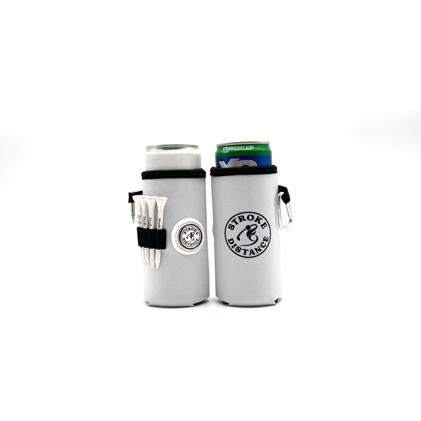 Beverage Caddie 3 - in - 1 Golf Insulator, Removeable Ball Marker, Bag Clip & Tees Combo - Stroke & Distance