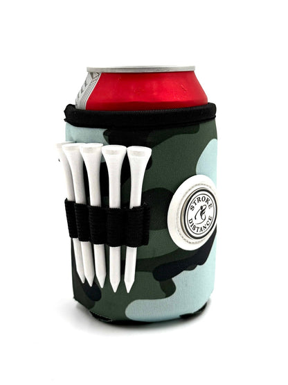 Beverage Caddie 3 - in - 1 Golf Insulator, Removeable Ball Marker, Bag Clip & Tees Combo - Stroke & Distance