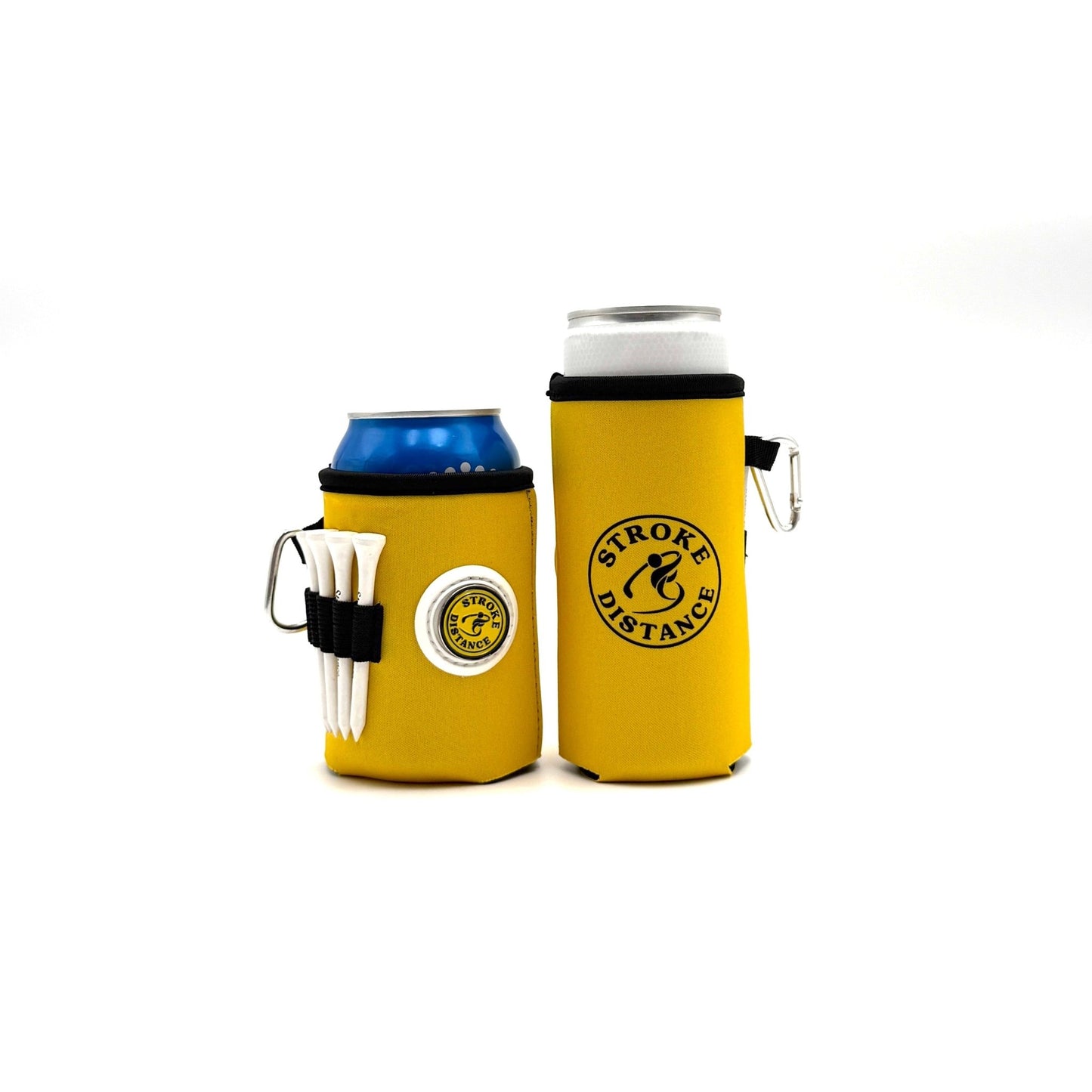 Beverage Caddie 3 - in - 1 Golf Insulator, Removeable Ball Marker, Bag Clip & Tees Combo - Stroke & Distance