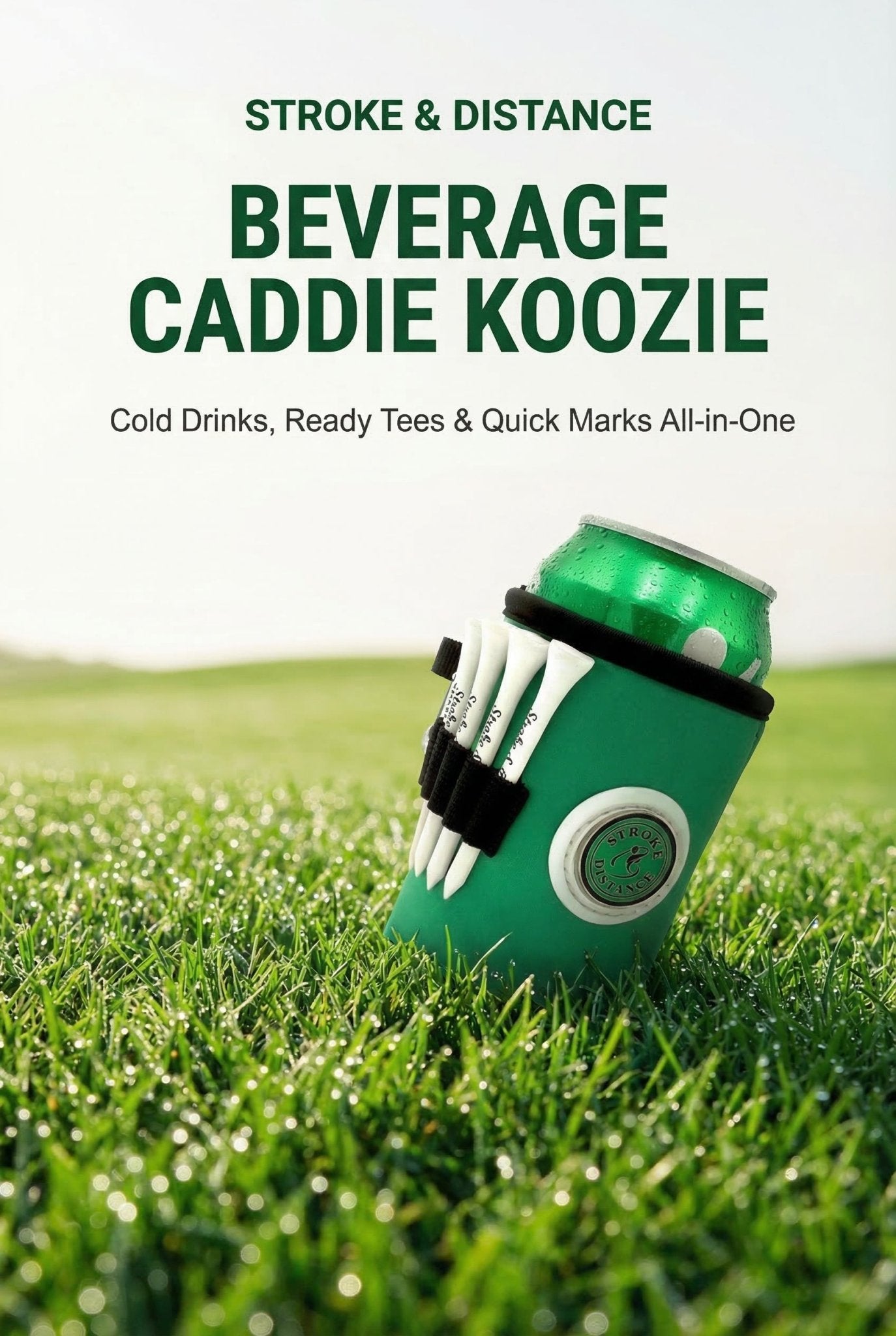 Beverage Caddie 3-in-1 Golf Insulator, Removeable Ball Marker, Bag Clip & Tees Combo - Stroke & Distance