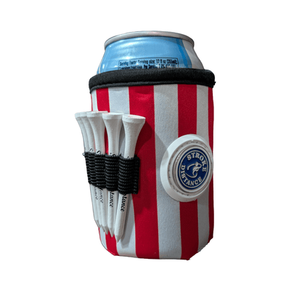 Beverage Caddie 3 - in - 1 Golf Insulator, Removeable Ball Marker, Bag Clip & Tees Combo - Stroke & Distance