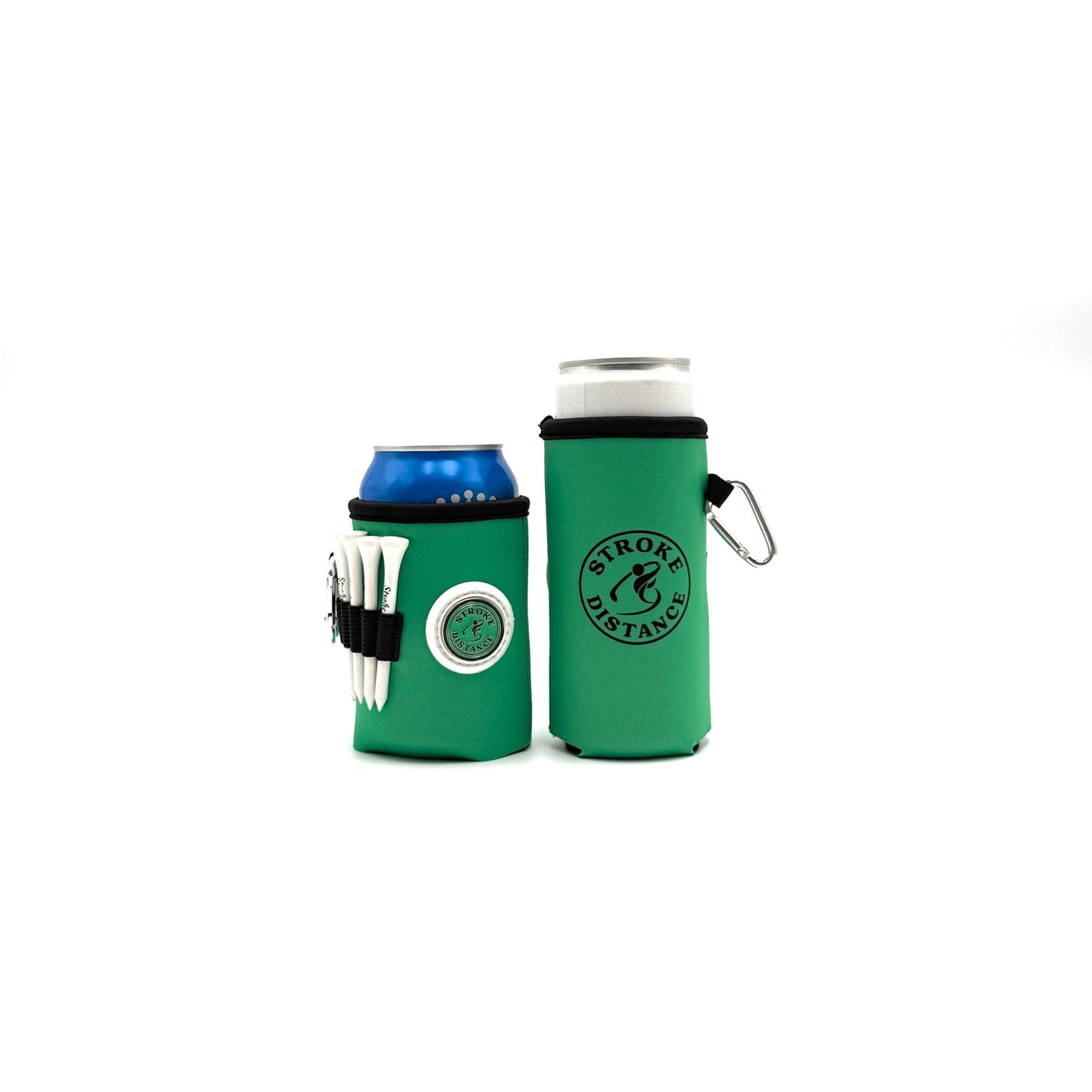 Beverage Caddie 3 - in - 1 Golf Insulator, Removeable Ball Marker, Bag Clip & Tees Combo - Stroke & Distance