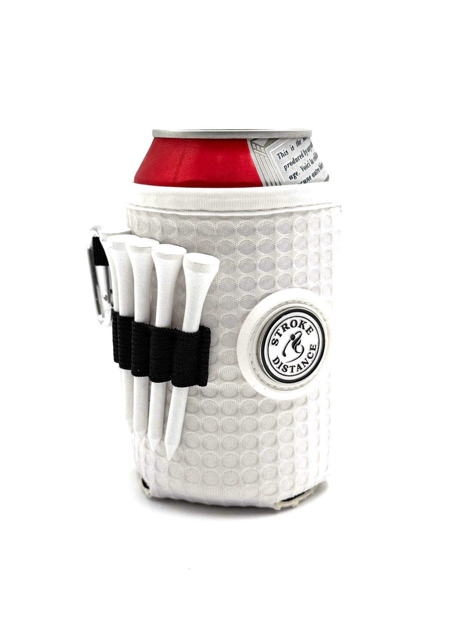 Beverage Caddie 3 - in - 1 Golf Insulator, Removeable Ball Marker, Bag Clip & Tees Combo - Stroke & Distance