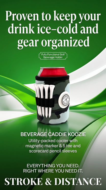 Beverage Caddie 3-in-1 Golf Insulator, Removeable Ball Marker, Bag Clip & Tees Combo - Stroke & Distance