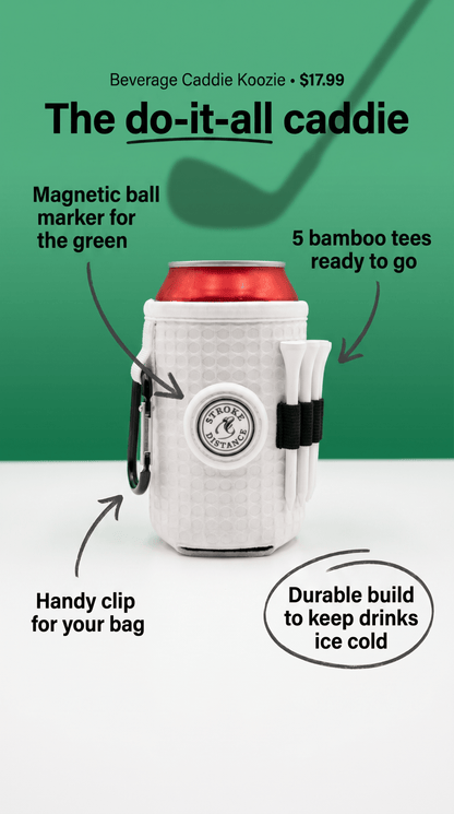 Beverage Caddie 3-in-1 Golf Insulator, Removeable Ball Marker, Bag Clip & Tees Combo - Stroke & Distance