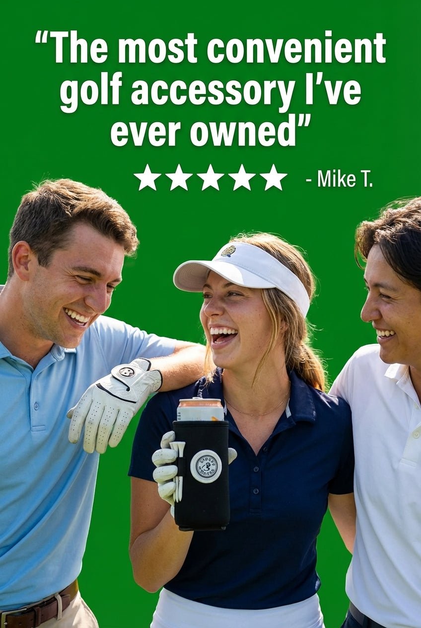 Beverage Caddie Collection (7 pack) 3 - in - 1 Golf Insulator, Removeable Ball Marker, Bag Clip & Tees Combo - Stroke & Distance