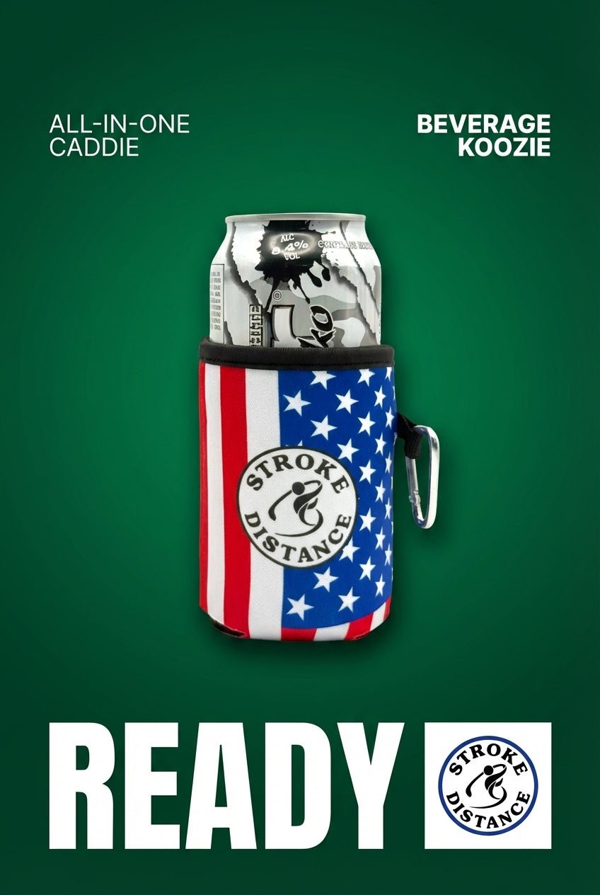 Beverage Caddie Collection (7 pack) 3 - in - 1 Golf Insulator, Removeable Ball Marker, Bag Clip & Tees Combo - Stroke & Distance