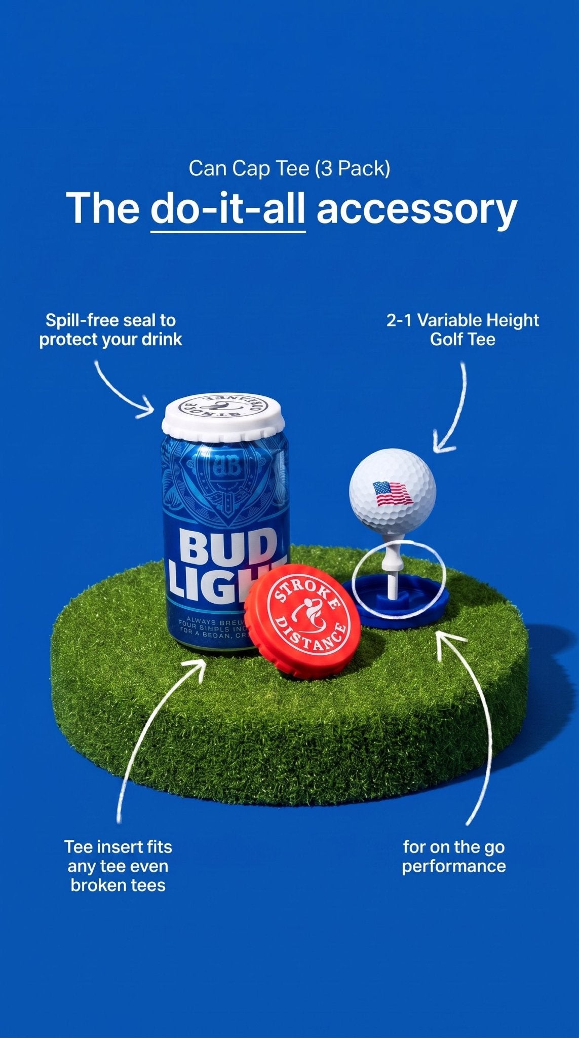 Can Cap Tee 3 Pack: Ultimate Beverage Protection & Golf Tee in One - Stroke & Distance