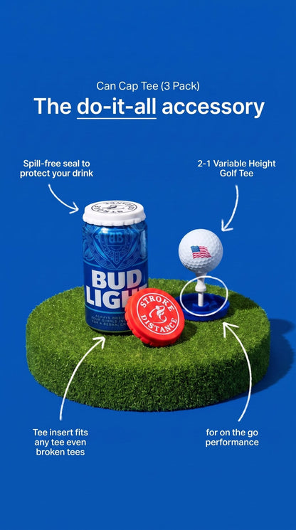 Can Cap Tee 3 Pack: Ultimate Beverage Protection & Golf Tee in One - Stroke & Distance