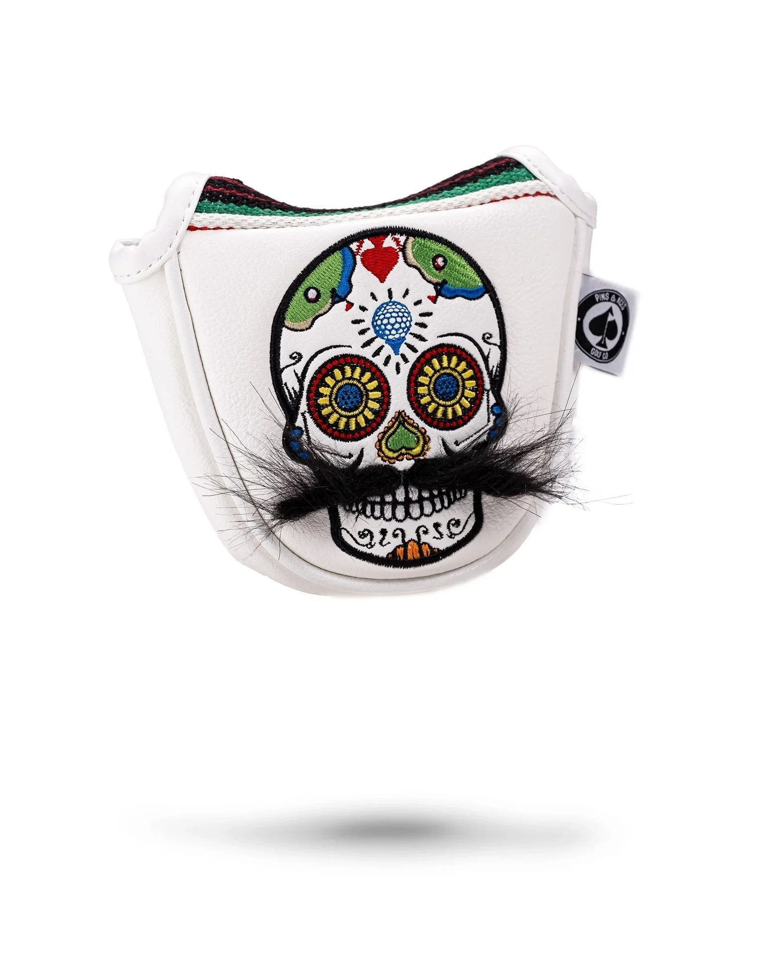 Mustache Sugar Skull - Mallet Putter Cover White - Stroke & Distance