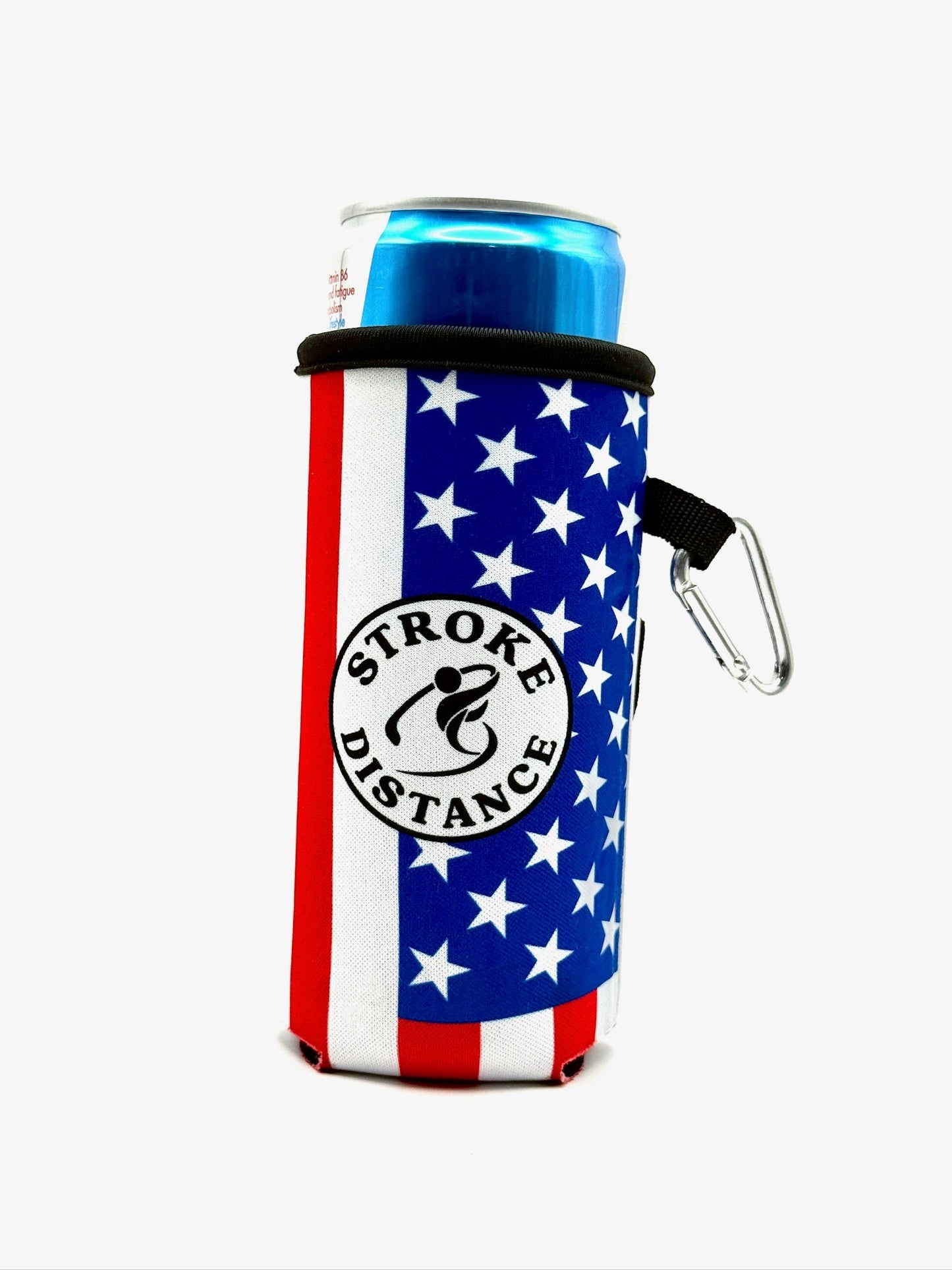 Patriotic Stars and Stripes Beverage Caddie 4 Pack, 3 - in - 1 Golf Insulator, Removeable Ball Marker, Bag Clip & Tees Combo - Stroke & Distance