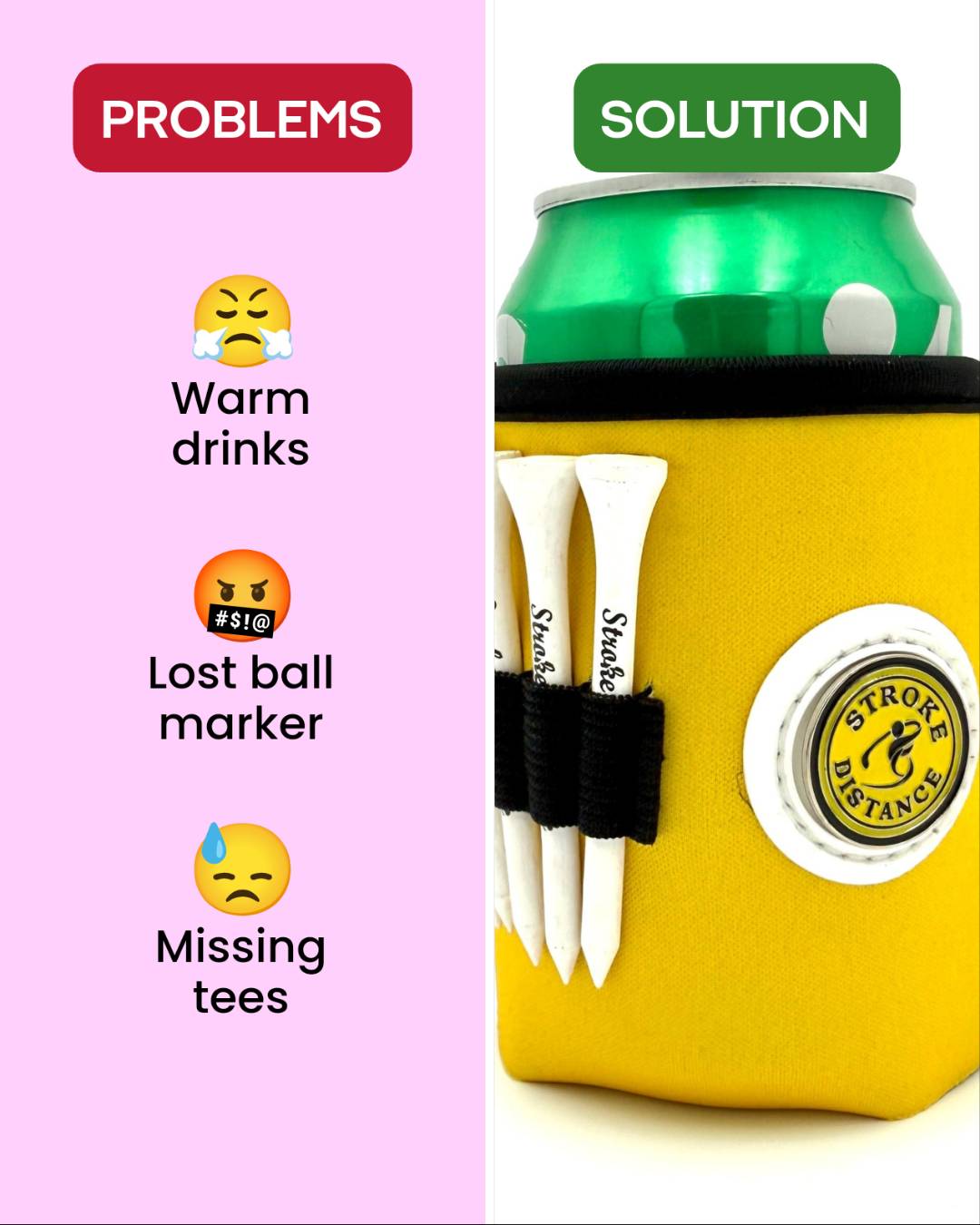 Patriotic Stars and Stripes Beverage Caddie Pack 3 - in - 1 Golf Insulator, Removeable Ball Marker, Bag Clip & Tees Combo - Stroke & Distance