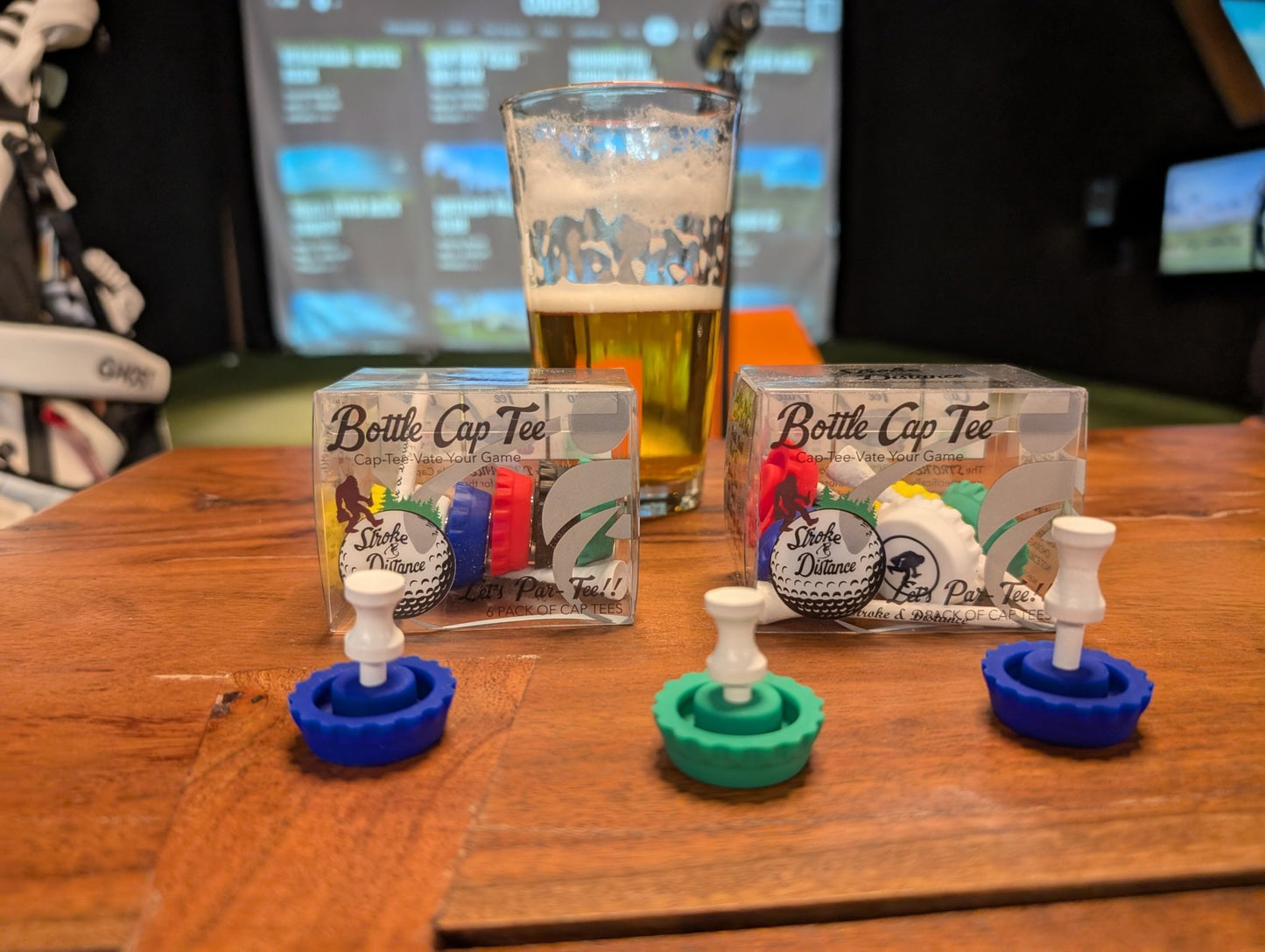 Spill - Proof Screen Print Bottle Cap - Golf Tee Combo Variety Pack - Stroke & Distance