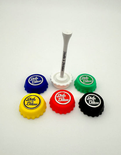 Spill - Proof Screen Print Bottle Cap - Golf Tee Combo Variety Pack - Stroke & Distance